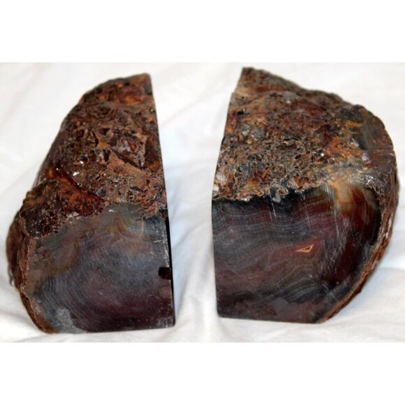 Brown Geodes Stones Bookends Agate Smooth Polished Natural Rough Outside Decor - Picture 6 of 6